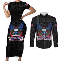 Samoa 64th Independence Anniversary Couples Matching Short Sleeve Bodycon Dress and Long Sleeve Button Shirt LT05 Black - Polynesian Pride