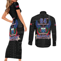 Samoa 64th Independence Anniversary Couples Matching Short Sleeve Bodycon Dress and Long Sleeve Button Shirt LT05 - Polynesian Pride