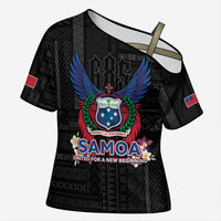 Samoa 64th Independence Anniversary Cross Shoulder Shirt LT05 Female Black - Polynesian Pride
