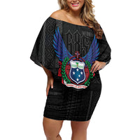 Samoa 64th Independence Anniversary Off Shoulder Short Dress LT05 Women Black - Polynesian Pride