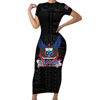 Samoa 64th Independence Anniversary Short Sleeve Bodycon Dress LT05 Long Dress Black - Polynesian Pride