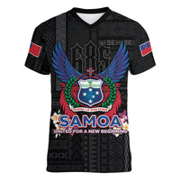 Samoa 64th Independence Anniversary Women V-Neck T-Shirt LT05 Female Black - Polynesian Pride