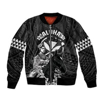 Hawaii King Kamehameha Day Parade Bomber Jacket With Pa'u Riders Plumeria Kakau Tribal Pattern LT05 Unisex Black - Polynesian Pride
