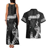 Hawaii King Kamehameha Day Parade Couples Matching Tank Maxi Dress and Hawaiian Shirt With Pa'u Riders Plumeria Kakau Tribal Pattern