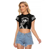 Hawaii King Kamehameha Day Parade Raglan Cropped T Shirt With Pa'u Riders Plumeria Kakau Tribal Pattern LT05 Female Black - Polynesian Pride