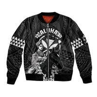 Hawaii King Kamehameha Day Parade Sleeve Zip Bomber Jacket With Pa'u Riders Plumeria Kakau Tribal Pattern LT05 Unisex Black - Polynesian Pride
