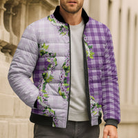 Violet Hawaii Palaka Bomber Puffer Jacket Maile Pikake Honohono Orchid Lei