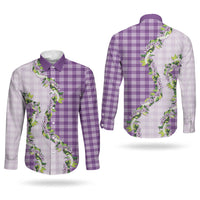 Violet Hawaii Palaka Couples Matching Off The Shoulder Long Sleeve Dress and Long Sleeve Button Shirt Maile Pikake Honohono Orchid Lei LT05 - Polynesian Pride