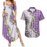 Violet Hawaii Palaka Couples Matching Summer Maxi Dress and Hawaiian Shirt Maile Pikake Honohono Orchid Lei LT05 Violet - Polynesian Pride