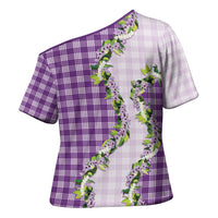 Violet Hawaii Palaka Cross Shoulder Shirt Maile Pikake Honohono Orchid Lei LT05 - Polynesian Pride