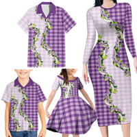 Violet Hawaii Palaka Family Matching Long Sleeve Bodycon Dress and Hawaiian Shirt Maile Pikake Honohono Orchid Lei LT05 - Polynesian Pride