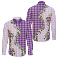 Violet Hawaii Palaka Family Matching Long Sleeve Bodycon Dress and Hawaiian Shirt Maile Pikake Honohono Orchid Lei LT05 Dad's Shirt - Long Sleeve Violet - Polynesian Pride