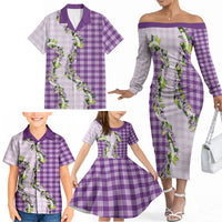 Violet Hawaii Palaka Family Matching Off The Shoulder Long Sleeve Dress and Hawaiian Shirt Maile Pikake Honohono Orchid Lei LT05 - Polynesian Pride