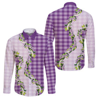 Violet Hawaii Palaka Family Matching Off The Shoulder Long Sleeve Dress and Hawaiian Shirt Maile Pikake Honohono Orchid Lei LT05 Dad's Shirt - Long Sleeve Violet - Polynesian Pride