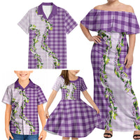 Violet Hawaii Palaka Family Matching Off Shoulder Maxi Dress and Hawaiian Shirt Maile Pikake Honohono Orchid Lei LT05 - Polynesian Pride