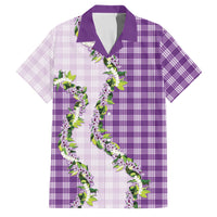 Violet Hawaii Palaka Family Matching Off Shoulder Maxi Dress and Hawaiian Shirt Maile Pikake Honohono Orchid Lei LT05 Dad's Shirt - Short Sleeve Violet - Polynesian Pride