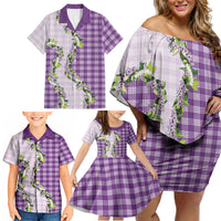 Violet Hawaii Palaka Family Matching Off Shoulder Short Dress and Hawaiian Shirt Maile Pikake Honohono Orchid Lei LT05 - Polynesian Pride