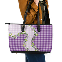 Violet Hawaii Palaka Leather Tote Bag Maile Pikake Honohono Orchid Lei