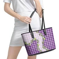 Violet Hawaii Palaka Leather Tote Bag Maile Pikake Honohono Orchid Lei