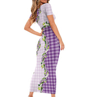 Violet Hawaii Palaka Short Sleeve Bodycon Dress Maile Pikake Honohono Orchid Lei LT05 - Polynesian Pride