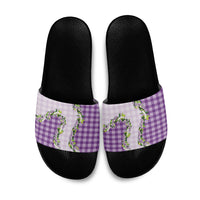 Violet Hawaii Palaka Slide Sandals Maile Pikake Honohono Orchid Lei