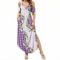 Violet Hawaii Palaka Summer Maxi Dress Maile Pikake Honohono Orchid Lei LT05 Women Violet - Polynesian Pride