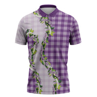 Violet Hawaii Palaka Zipper Polo Shirt Maile Pikake Honohono Orchid Lei LT05 Violet - Polynesian Pride