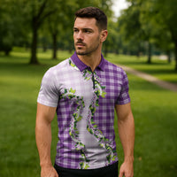 Violet Hawaii Palaka Zipper Polo Shirt Maile Pikake Honohono Orchid Lei LT05 - Polynesian Pride