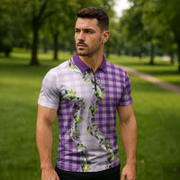 Violet Hawaii Palaka Zipper Polo Shirt Maile Pikake Honohono Orchid Lei LT05 - Polynesian Pride