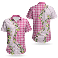 Pink Hawaii Palaka Couples Matching Long Sleeve Bodycon Dress and Hawaiian Shirt Maile Pikake Honohono Orchid Lei LT05 - Polynesian Pride