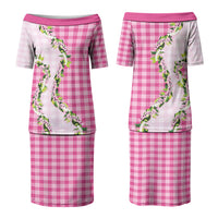 Pink Hawaii Palaka Couples Matching Puletasi and Hawaiian Shirt Maile Pikake Honohono Orchid Lei LT05 - Polynesian Pride