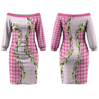 Pink Hawaii Palaka Family Matching Off The Shoulder Long Sleeve Dress and Hawaiian Shirt Maile Pikake Honohono Orchid Lei LT05 Mom's Dress Pink - Polynesian Pride