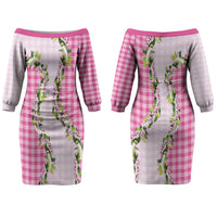 Pink Hawaii Palaka Family Matching Off The Shoulder Long Sleeve Dress and Hawaiian Shirt Maile Pikake Honohono Orchid Lei LT05 Mom's Dress Pink - Polynesian Pride