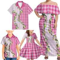 Pink Hawaii Palaka Family Matching Off Shoulder Maxi Dress and Hawaiian Shirt Maile Pikake Honohono Orchid Lei LT05 - Polynesian Pride