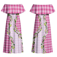 Pink Hawaii Palaka Family Matching Off Shoulder Maxi Dress and Hawaiian Shirt Maile Pikake Honohono Orchid Lei LT05 Mom's Dress Pink - Polynesian Pride