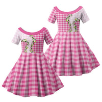 Pink Hawaii Palaka Family Matching Off Shoulder Maxi Dress and Hawaiian Shirt Maile Pikake Honohono Orchid Lei LT05 Daughter's Dress Pink - Polynesian Pride