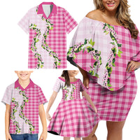 Pink Hawaii Palaka Family Matching Off Shoulder Short Dress and Hawaiian Shirt Maile Pikake Honohono Orchid Lei LT05 - Polynesian Pride