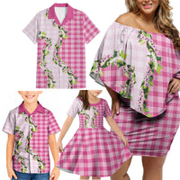Pink Hawaii Palaka Family Matching Off Shoulder Short Dress and Hawaiian Shirt Maile Pikake Honohono Orchid Lei LT05 - Polynesian Pride