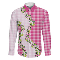 Pink Hawaii Palaka Family Matching Off Shoulder Short Dress and Hawaiian Shirt Maile Pikake Honohono Orchid Lei LT05 Daughter's Dress Pink - Polynesian Pride