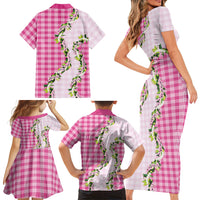 Pink Hawaii Palaka Family Matching Short Sleeve Bodycon Dress and Hawaiian Shirt Maile Pikake Honohono Orchid Lei LT05 Mom's Dress Pink - Polynesian Pride