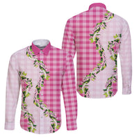 Pink Hawaii Palaka Family Matching Short Sleeve Bodycon Dress and Hawaiian Shirt Maile Pikake Honohono Orchid Lei LT05 Dad's Shirt - Long Sleeve Pink - Polynesian Pride