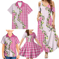 Pink Hawaii Palaka Family Matching Summer Maxi Dress and Hawaiian Shirt Maile Pikake Honohono Orchid Lei LT05 - Polynesian Pride