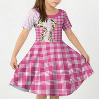 Pink Hawaii Palaka Kid Short Sleeve Dress Maile Pikake Honohono Orchid Lei LT05 KID Pink - Polynesian Pride