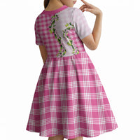 Pink Hawaii Palaka Kid Short Sleeve Dress Maile Pikake Honohono Orchid Lei LT05 - Polynesian Pride