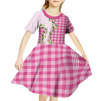 Pink Hawaii Palaka Kid Short Sleeve Dress Maile Pikake Honohono Orchid Lei LT05 - Polynesian Pride