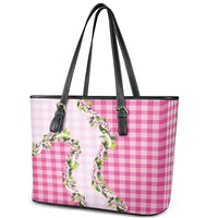 Pink Hawaii Palaka Leather Tote Bag Maile Pikake Honohono Orchid Lei LT05 - Polynesian Pride