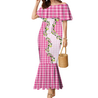 Pink Hawaii Palaka Mermaid Dress Maile Pikake Honohono Orchid Lei LT05 Women Pink - Polynesian Pride