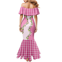 Pink Hawaii Palaka Mermaid Dress Maile Pikake Honohono Orchid Lei LT05 - Polynesian Pride
