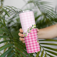 Pink Hawaii Palaka Skinny Tumbler Maile Pikake Honohono Orchid Lei