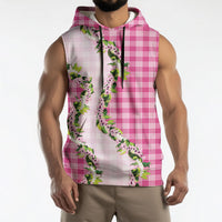 Pink Hawaii Palaka Sleeveless Hoodie Maile Pikake Honohono Orchid Lei